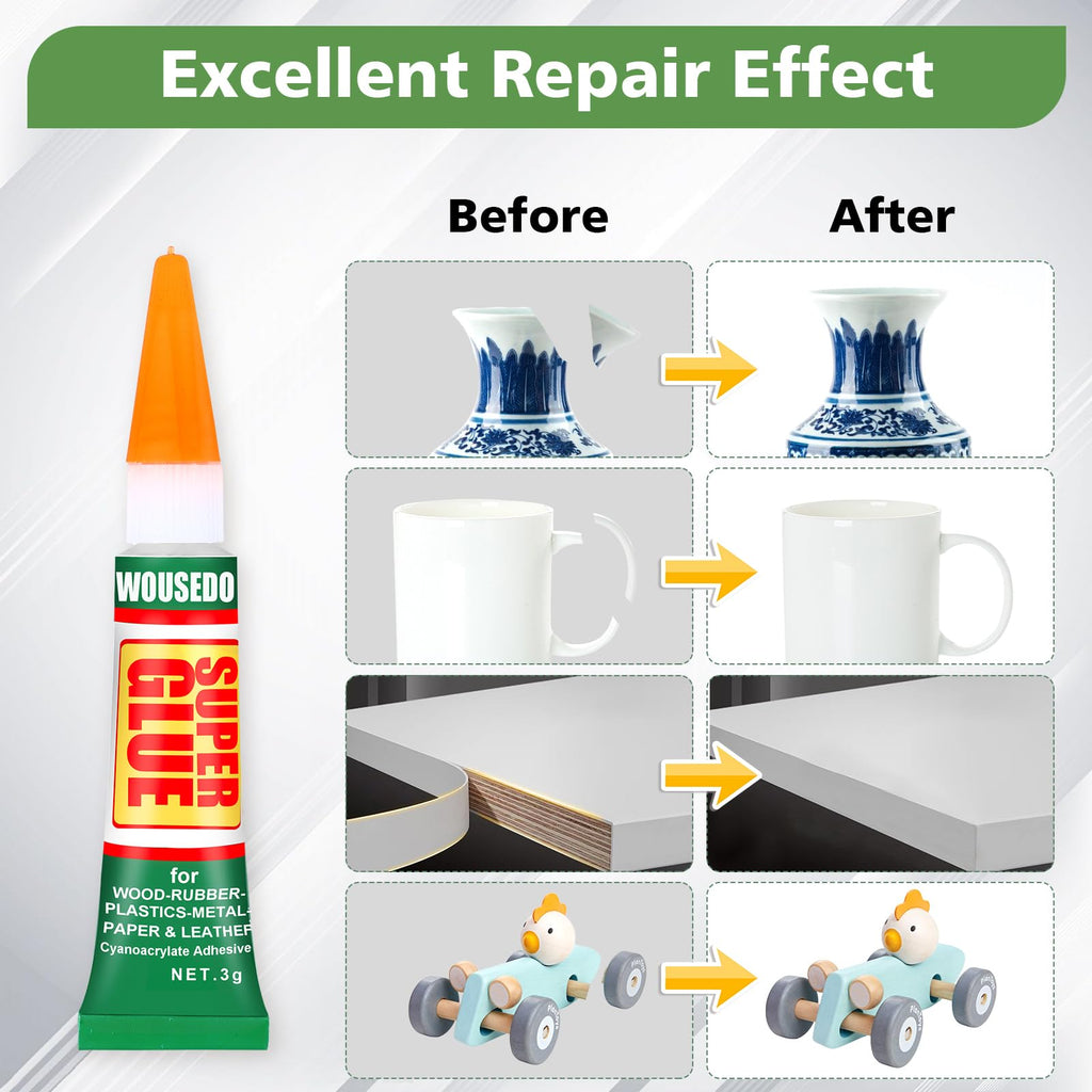 WOUSEDO 24 X 3g Super Glue Clear, Fast Drying Cyanoacrylate(CA) Glue