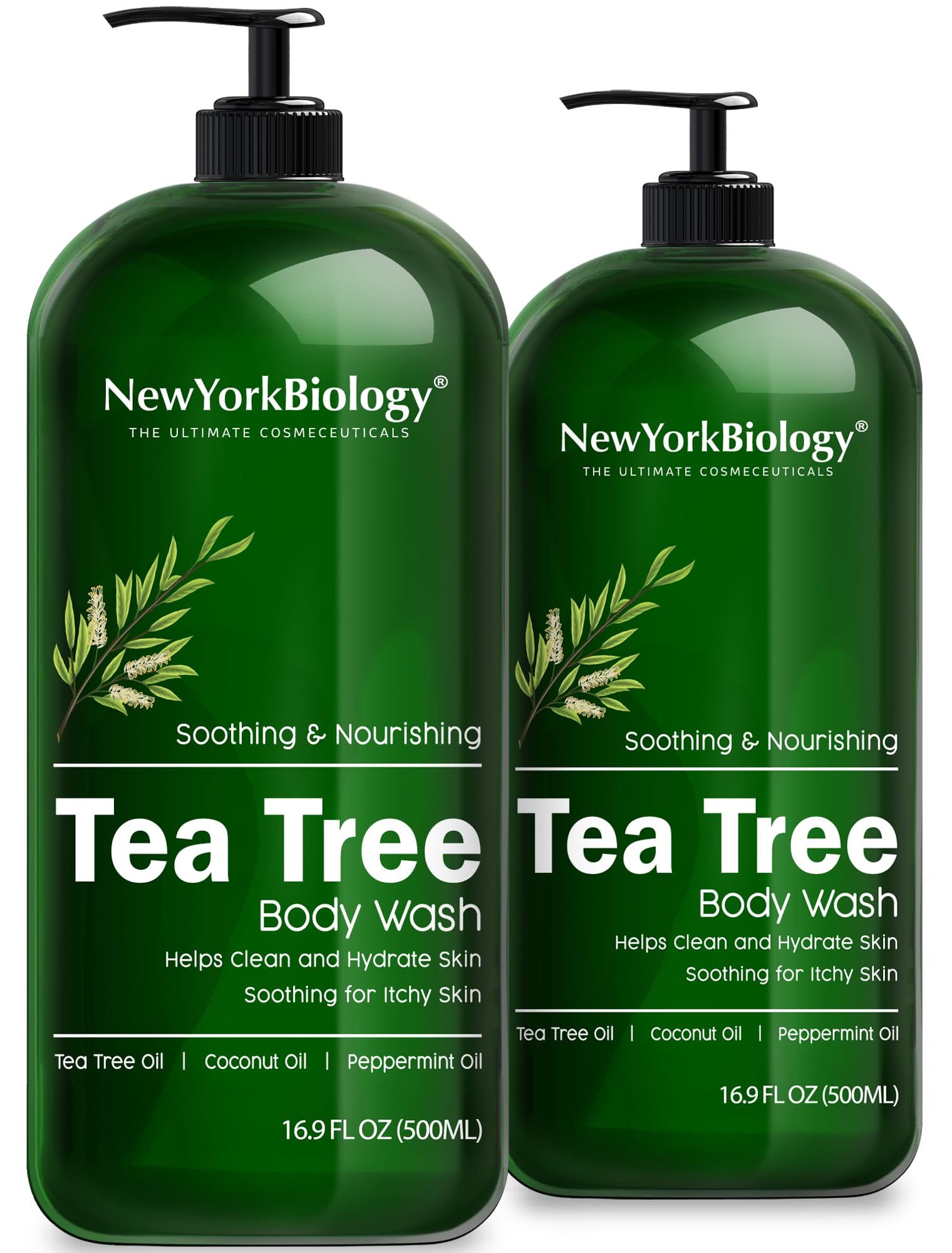 New York Biology Tea Tree Body Wash for Men and Women - Moisturizing Body Wash Helps Soothe the Skin - Refreshing and Hydrating Cleanser for Body and Feet - 16.9 Fl Oz (Pack of 2)