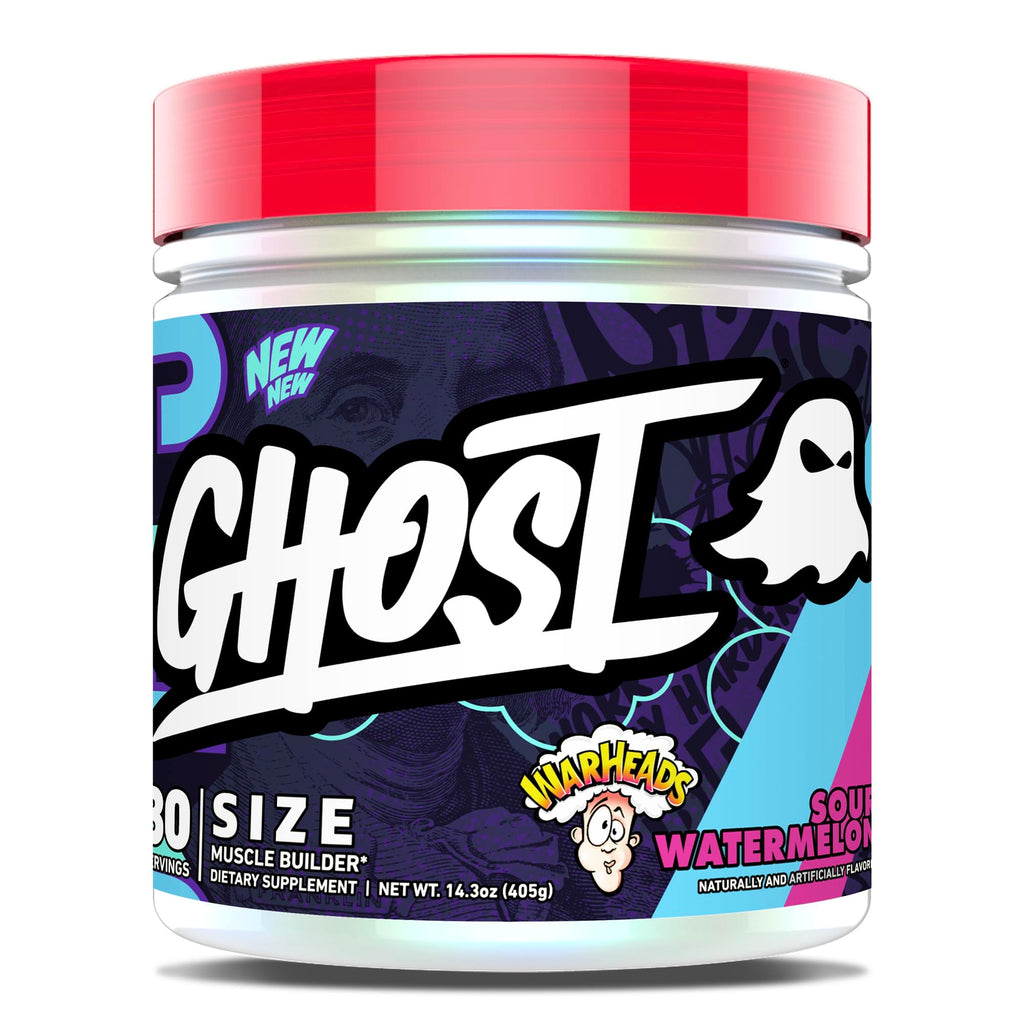 GHOST Size Muscle Builder Dietary Supplement - Warheads Sour Watermelon, 30 Servings – Support Muscle Growth & Strength Building for Men & Women - Creatine & Betaine - Free of Sugar & Gluten
