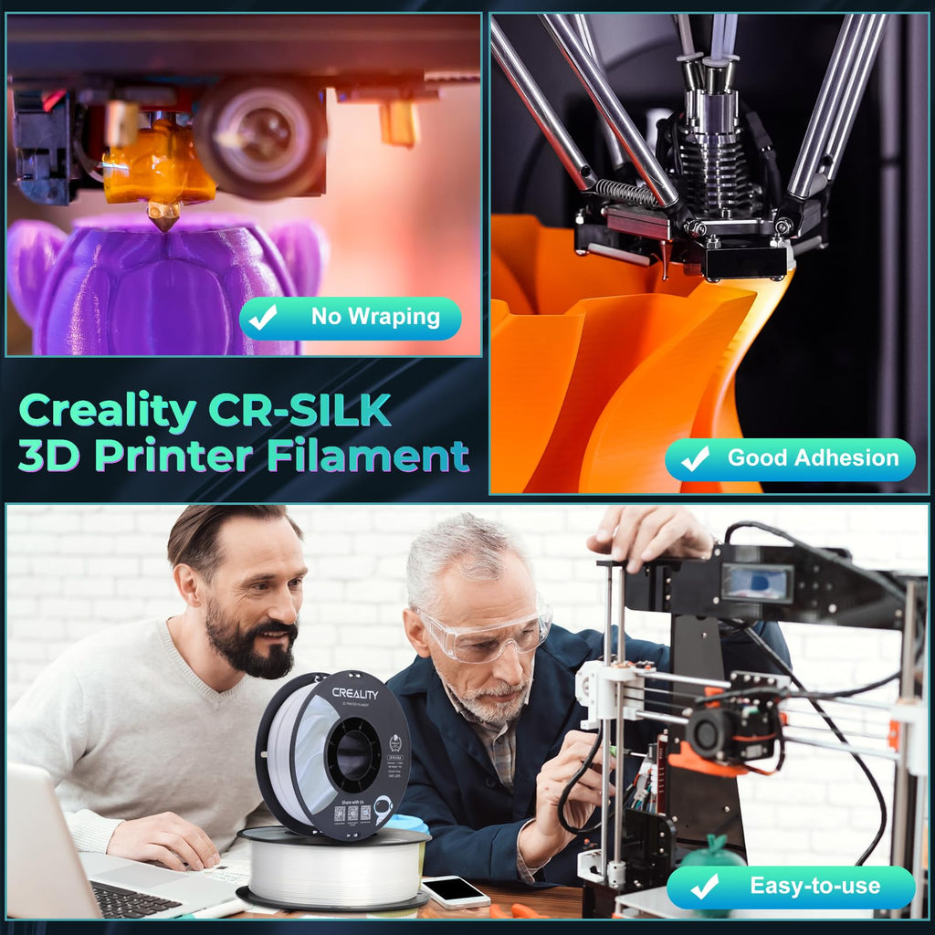 Creality Silk PLA Filament 1.75mm 4kg, Shiny Metallic 3D Printer Filament 1Kg Spool, Dimensional Accuracy +/- 0.02mm, Compatible with Most FDM 3D Printers(Gold&Sliver&Blue&Purple)