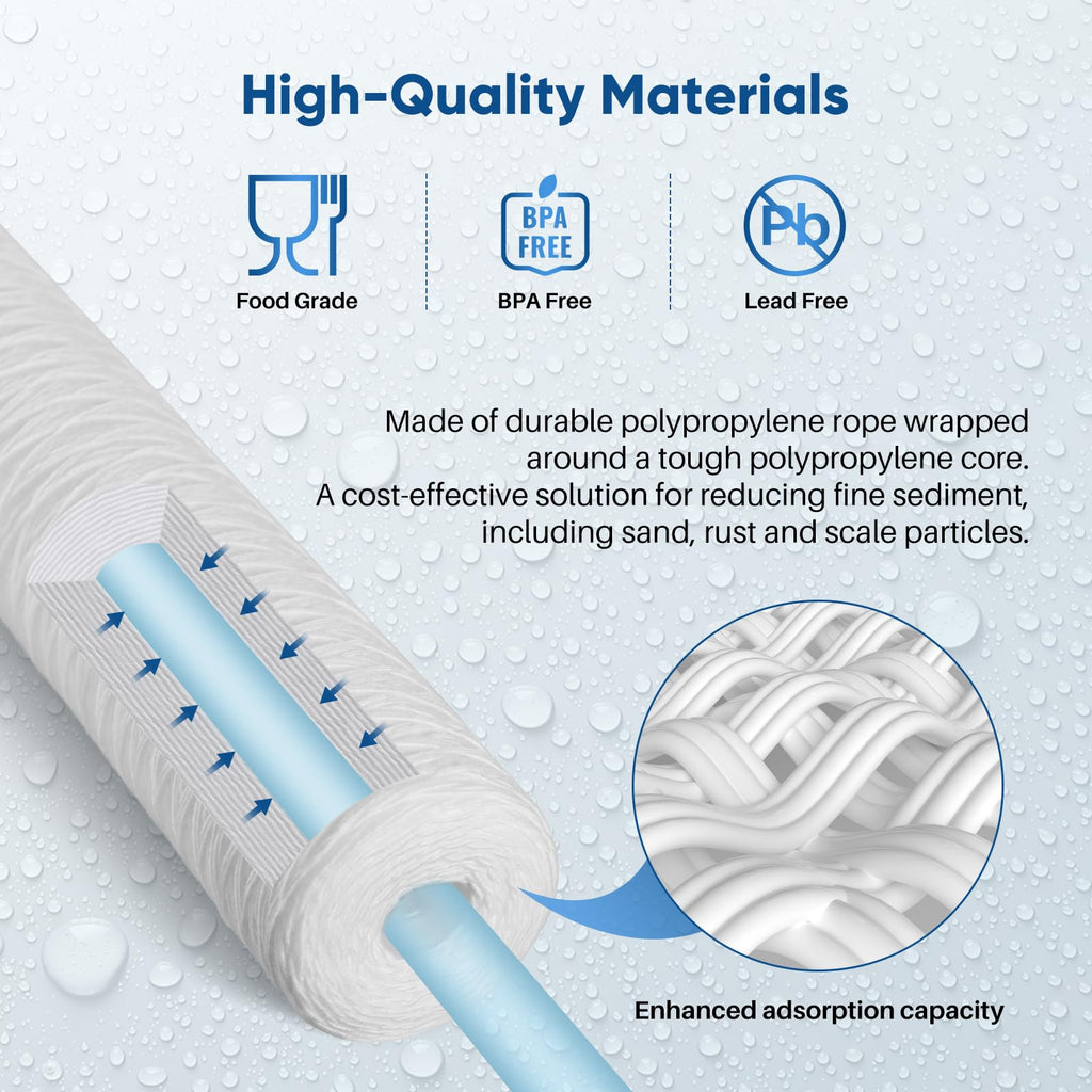 PUREPLUS 5 Micron 4.5" x 20" Whole House String Wound Sediment Filter for Well Water, Replacement Cartridge for Pentair Pentek WP5BB20P/WP25BB20P, Hydronix SWC-45-2005, SpiroPure SP-WP5-20BB, 2Pack