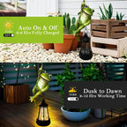 Solar Frogs Outdoor Garden Statues, Christmas Hanging Climbing Rope Frog on a Vine with Lantern Tree Hugger Figurine Lights for Outside Yard Art Sculptures Porch Balcony Wall Decor, Funny Gifts