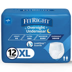 FitRight Overnight Unisex Extra Large Underwear, (56-68 in Waist) 12 Count, Maximum All Night Disposable Incontinence Protection, Pull-On Absorbent Underwear for Men and Women, 1 Bag