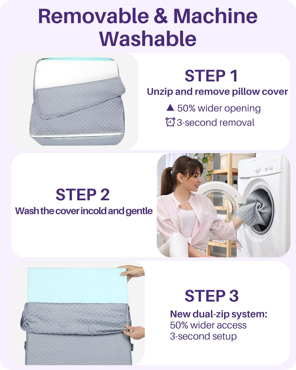 Kekoy Adjustable 9 & 12 Inch Wedge Pillow for Sleeping Apnea, Acid Reflux Relief, Back Pain, Snoring & Post Surgery Recovery, Memory Foam Bed Wedge Pillow with Removable Washable Cover & Handle-Grey