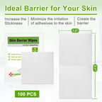 Carbou Skin Barrier Wipes - 100Pcs Skin Prep Wipes - Skin Adhesive Wipes to Create the Barrier Film Between Skin and Attachments, Ostomy Protective Wipes to Increase the Adhesive