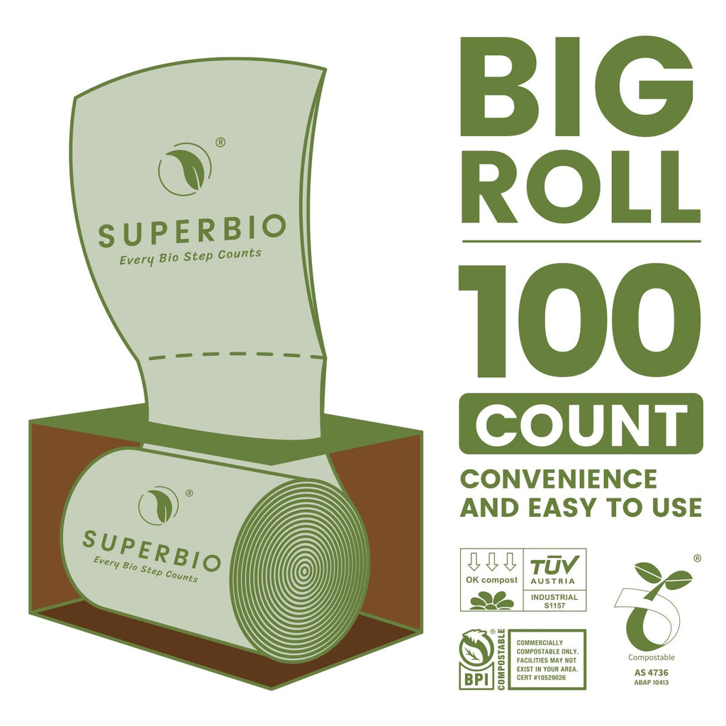SUPERBIO 13 Gallon Compostable Kitchen Waste Bags, 50 Count, 1 Pack, Flat top Food Scrap bags, Certified by BPI and OK compost INDUSTRIAL, 49.2L, 0.87 Mil