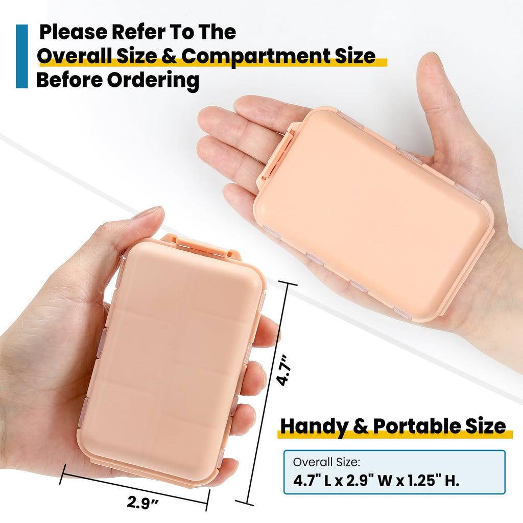 14 GRIDS Travel Pill Organizer Box with Labels - Travel Medicine Case Kit - Pocket Daily Pharmacy Container - Travel Medication Holder Dispenser for Fish Oil Vitamin Supplement Storage - Pink