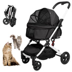 BETSOCCI Pet Stroller for Medium Small Dog & Cat, Foldable Lightweight Dog Stroller with Storage Basket Pet Travel Carriage with Safety Leashes, 4 Wheel, Black