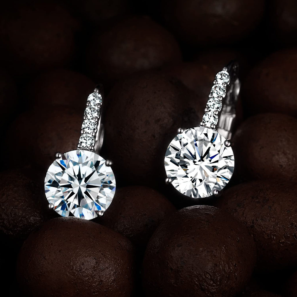 Dwearbeauty Earrings for Women, 18K White Gold Plated Earring Hypoallergenic Round Cut Cubic Zirconia Drop Dangle Earrings wedding Bridal Earring for Women Prong Setting