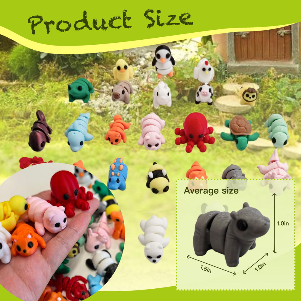 YonaaClin 25pcs Mini Animals Figures,3D Printed Animals and Flexible Joints Fidget Toys, Small Animal Figurines Fit Fidget Toy Set,Pocket Pets,Birthday fillers, Teen Reward Gifts(25PC)