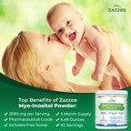 Zazzee Myo-Inositol Powder, 3 Month Supply, 92 Servings, 2000 mg per Serving, Free Scoop for Exact Dosage, 6.49 Ounces, Certified Kosher, 100% Pure, Fertility & Reproductive Support, Made in the USA