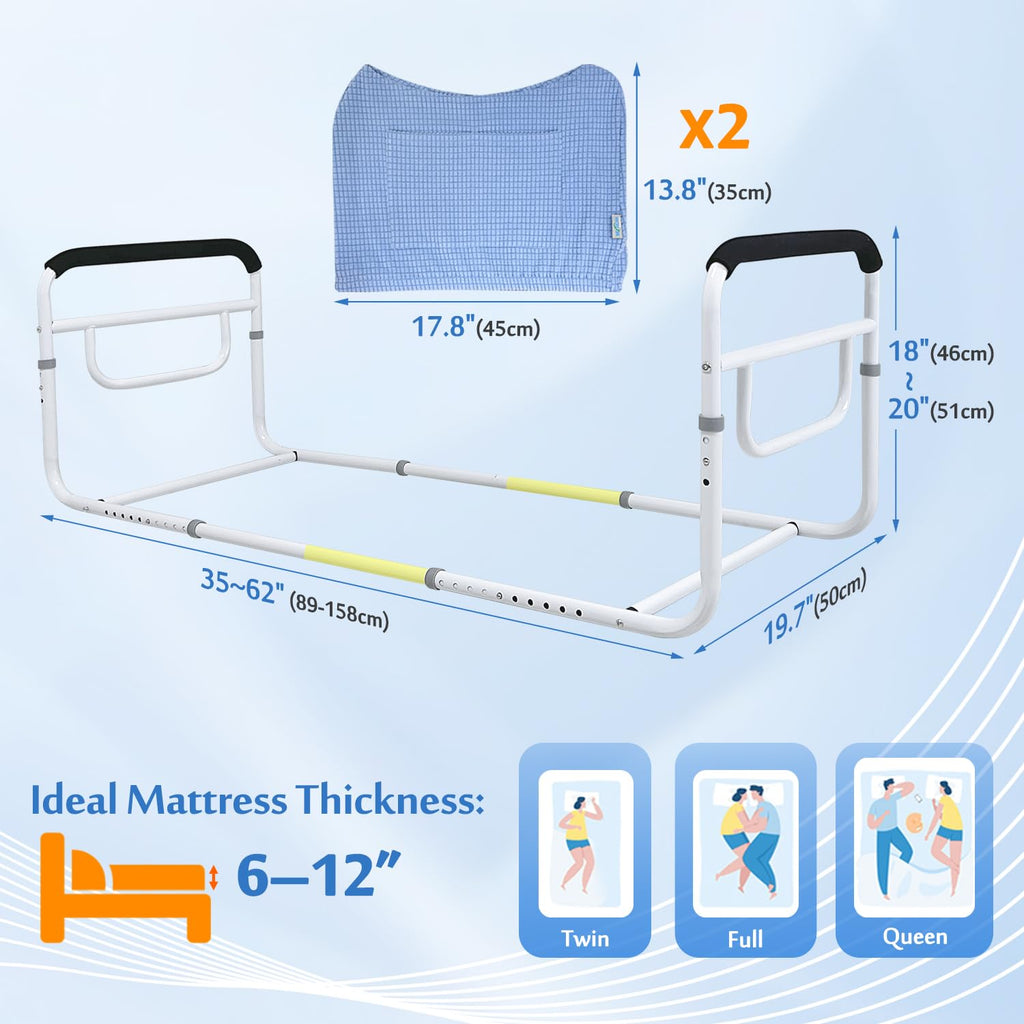 Mybow Double Bed Rail, U Bar for Medical Bedside Safety Assisting Rails, Railing Support for Elderly Adults Under Mattress Handrail, Hospital Dual Bed Rails for Seniors Twin Full Queen Adjustable Rail