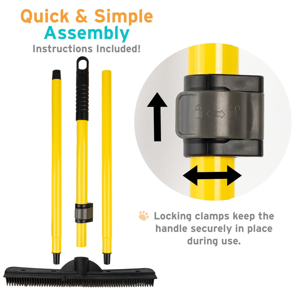 FURemover Original Plus Pet Hair Rubber Broom with Squeegee, with 61" Telescopic Handle for Carpet, Tile and Hardwood