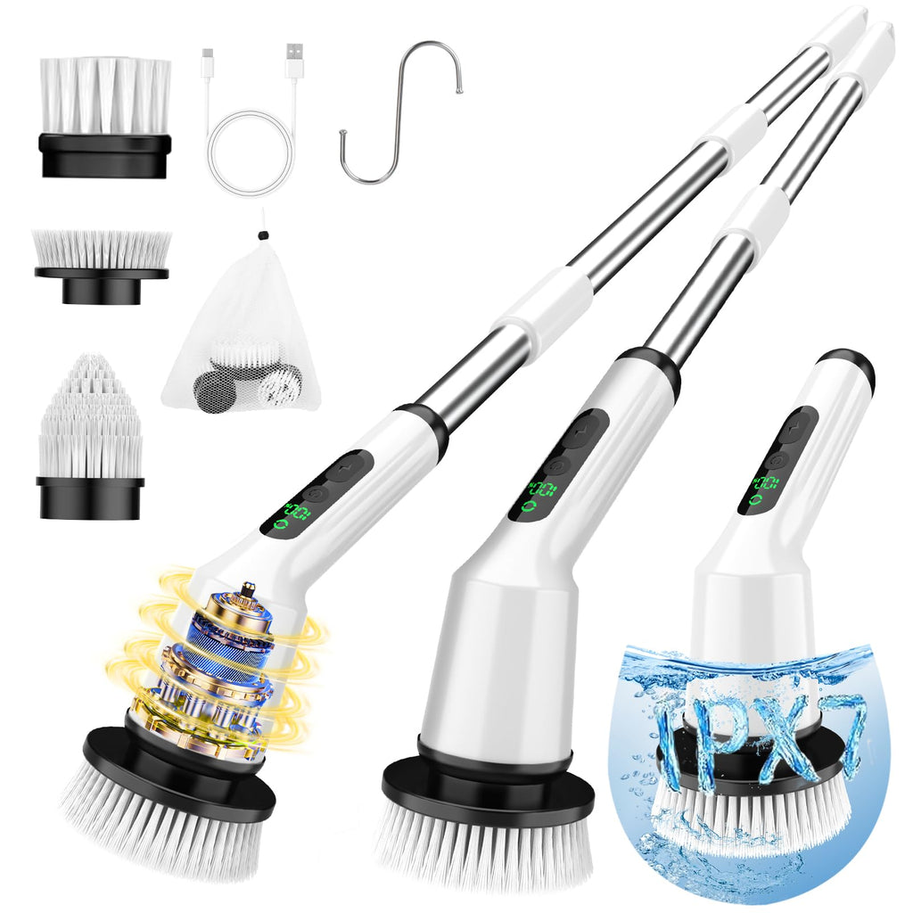 Electric Spin Scrubber for Bathroom, Shower Scrubber with Long Handle
