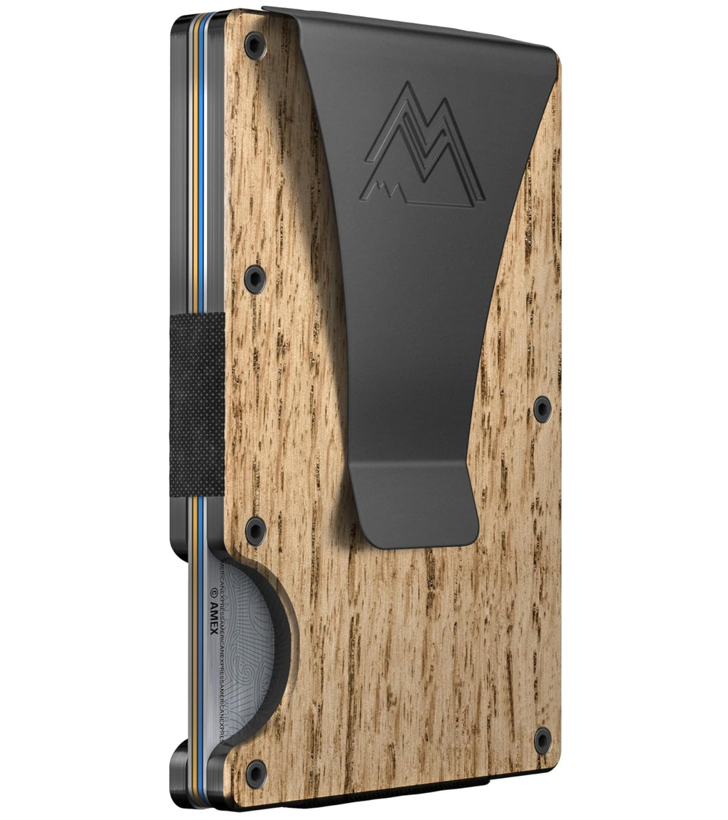 Mountain Voyage Co Minimalist Wallet for Men & Women - Slim RFID Wallet, Scratch Resistant, Credit Card Holder & Money Clip, Easily Removable Money & Cards, (Beech Wood Carbon)