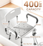 SOUNDFUSE Shower Chair for Inside Shower with Arms and Back, FSA/HSA, Height Adjustable Shower Chair for Elderly and Disabled with Enhanced Non-Slip Feet, 400 lbs Heavy Duty Shower Seat for Seniors