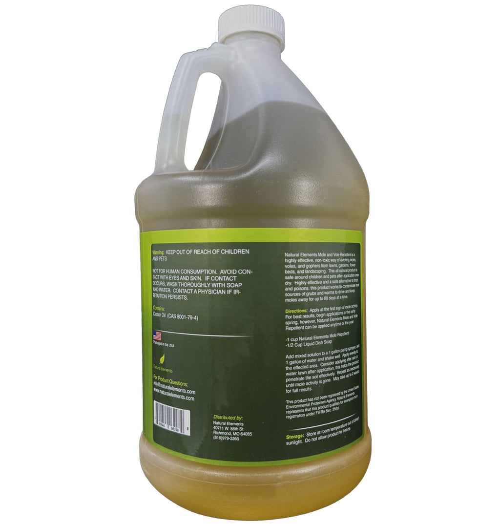 Natural Elements Mole and Vole Repellent – 100% Castor Oil Formula – Lawn and Yard Treatment – Covers Large Areas – 128 oz (1 Gallon)