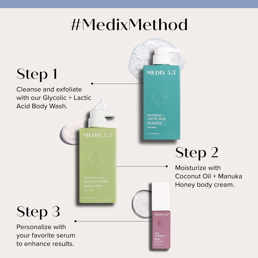 Medix 5.5 Men & Women Coconut Body Lotion + Manuka Honey Cream | Natural Coconut Oil Lotion | Moisturizer Cream Body Butter Skin Care Balm | Stretch Marks, Cellulite, & Dry Skin |15 Fl Oz