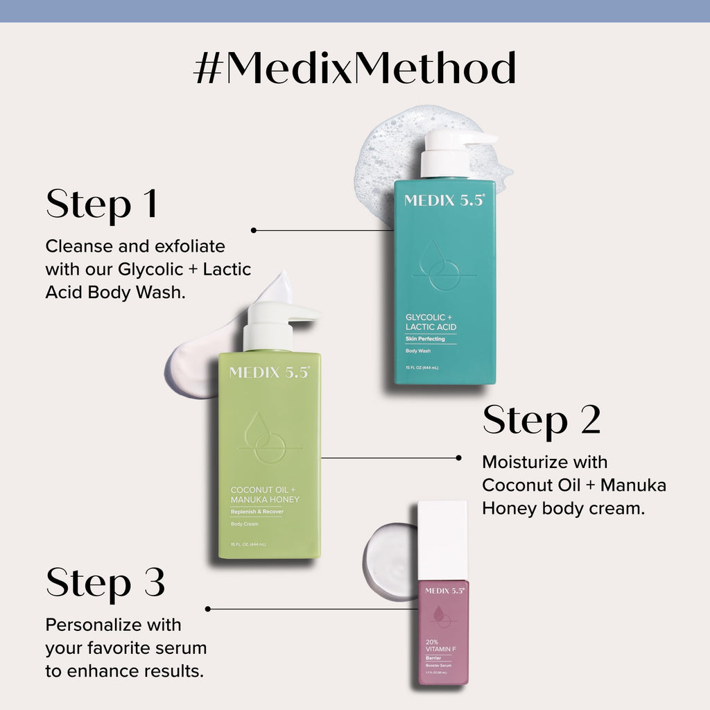 Medix 5.5 Men & Women Coconut Body Lotion + Manuka Honey Cream | Natural Coconut Oil Lotion | Moisturizer Cream Body Butter Skin Care Balm | Stretch Marks, Cellulite, & Dry Skin |15 Fl Oz