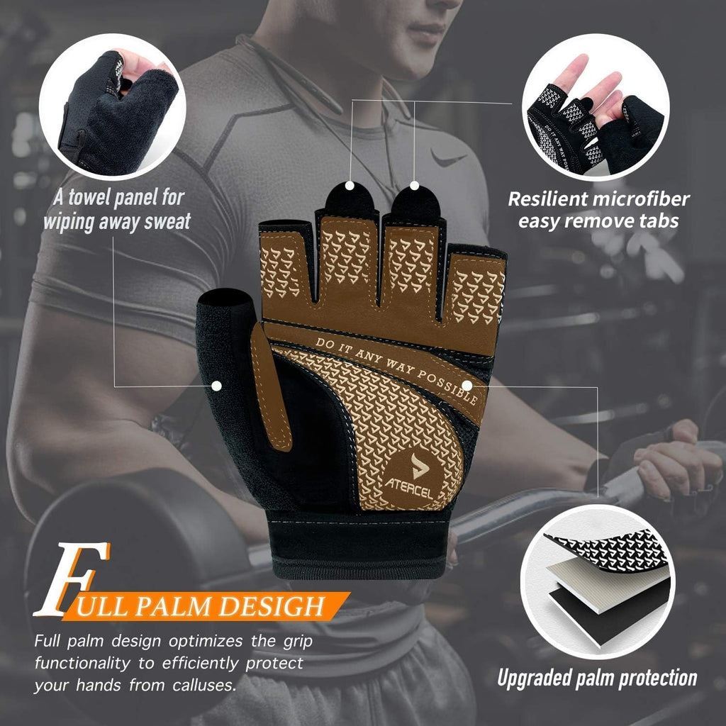 ATERCEL Weight Lifting Gloves Full Palm Protection, Workout Gloves for Gym, Cycling, Exercise, Breathable, Super Lightweight for Men and Women(Black, M)