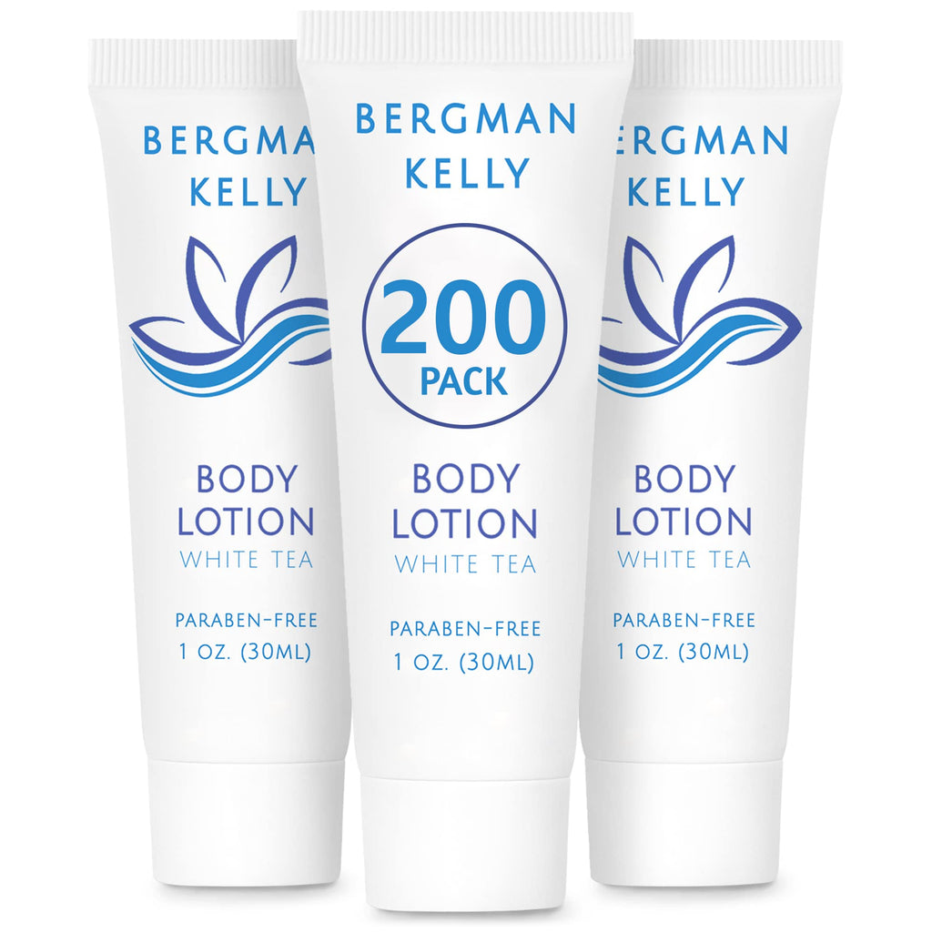 BERGMAN KELLY - Travel Size Lotion - 1 fl oz, 200 PK, White Tea - Delight Your Guests with Invigorating and Refreshing Body Lotion - Quality Mini and Small Size Guest Hotel Toiletries in Bulk