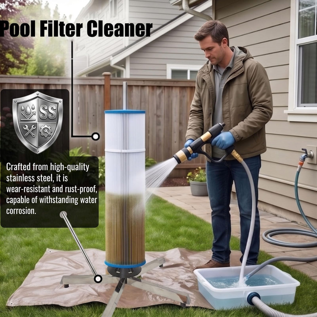 Cleaning Tool for Swimming and Spa Filter, Stainless Claw Steel Pool Filter Cleaner Stand, Spinning Clean for 3, 4, 6 in Pool Cartridges