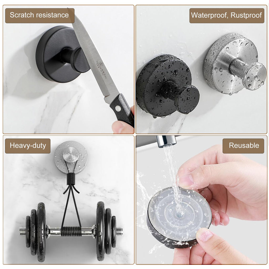 ZESLMG Suction Cup Hooks for Shower, Chrome Wreath Hangers for Front Door Glass Window Bathroom Kitchen Wall, Removable Towel Holder Bath Robe Loofah Coat Hooks No Damage for Hanging, 2 Pack