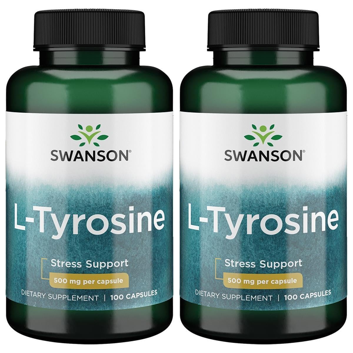 Swanson L-Tyrosine - Amino Acid Supplement Promoting Stress Support, Cognitive Function, and Mental Clarity - Helps Support Overall Brain Health - (100 Capsules, 500mg Each) (2 Pack)