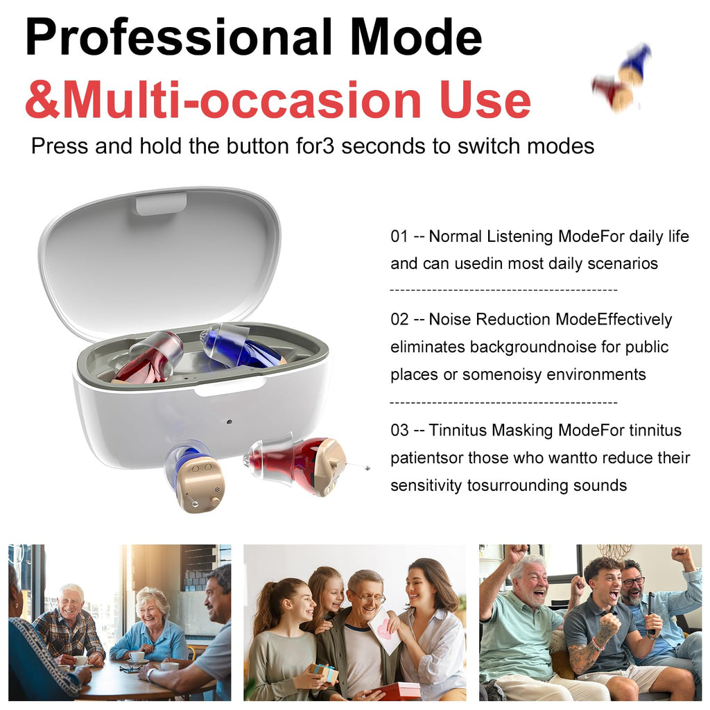 Hearing Aids for Seniors, Invisible Hearing Amplifiers with Noise Cancelling, Rechargeable Hearing Aids for Severe Hearing Loss Adults, Comfort In-ear Hearing Devices(Red and blue)