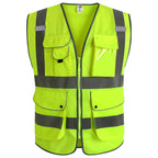 JKSafety 9 Pockets Class 2 High Visibility Zipper Front Safety Vest With Reflective Strips, Yellow Meets ANSI/ISEA Standards (3X-Large-150-Yellow)