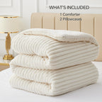 BEDELITE Fleece Queen Comforter Set, Fluffy Bed Set, Cream White