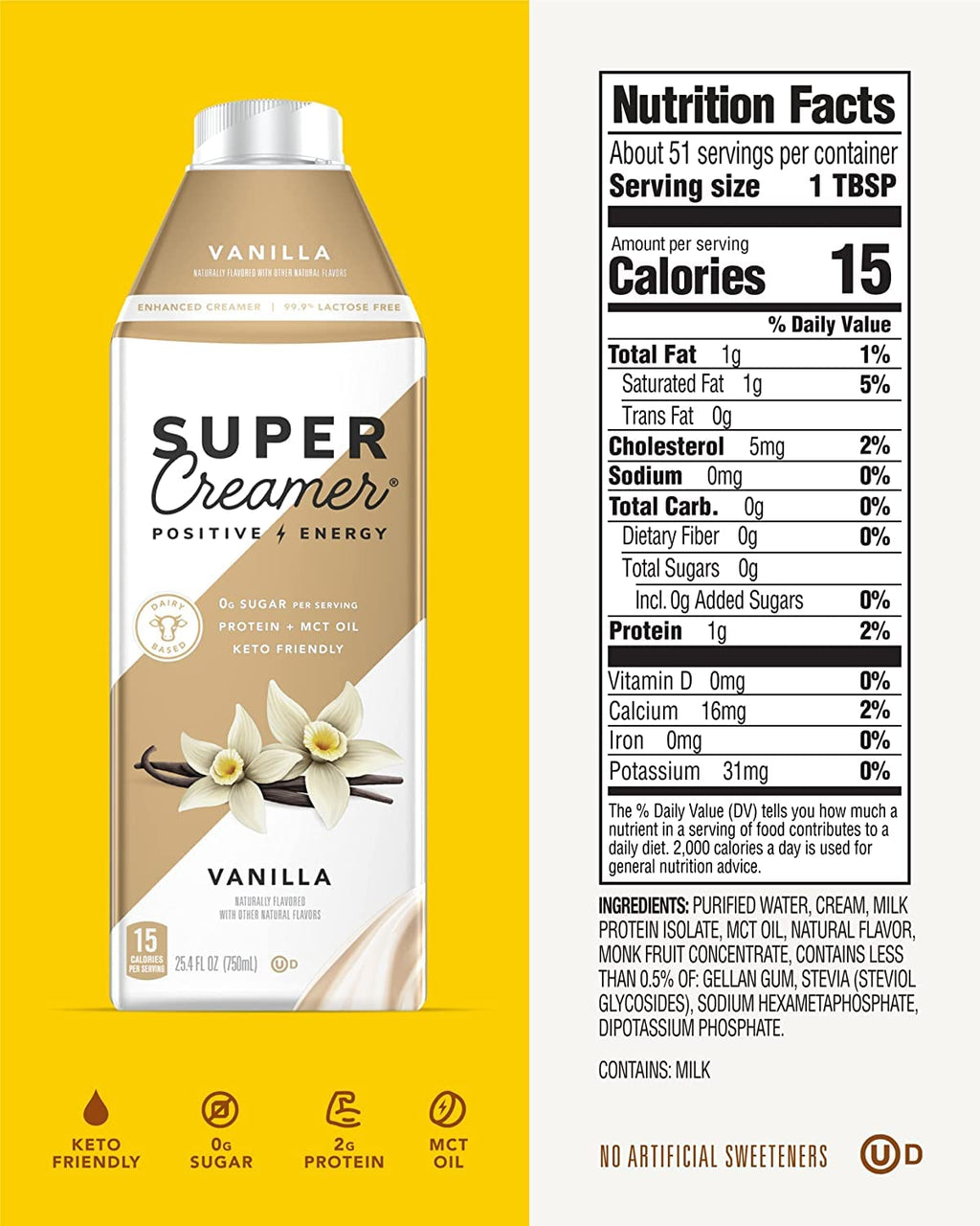 Keto Coffee Creamer | 0g Added Sugar, 2g Protein, 40 Calories [Vanilla] 25.4 Fl Oz, (3 Pack)