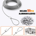 CELYND Stainless Steel Wire Rope - 100FT 1/16" Aircraft Cable with 50Pcs Crimping Sleeves for Outdoor Hanging String Lights Garden Trellis Clothesline DIY Projects