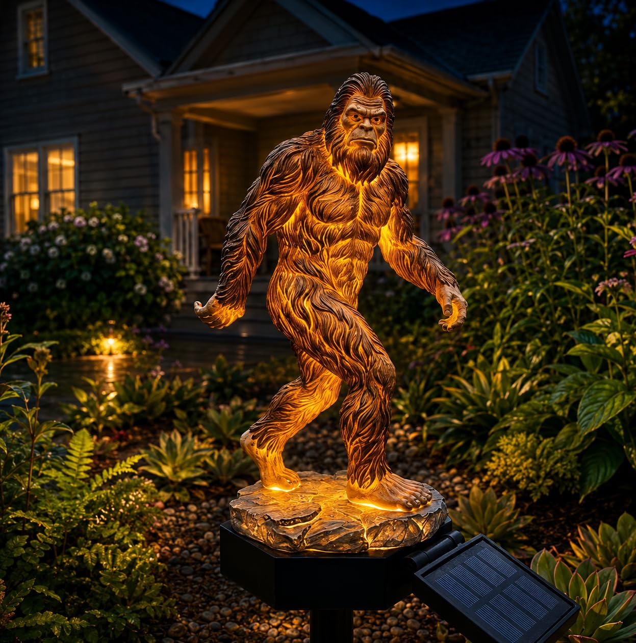 Bigfoot Solar Garden Light, Sasquatch Garden Statue with LED Glow, Waterproof Outdoor Yard Decor Stake, Resin Cryptid Lawn Pathway Light for Backyard Patio Porch Gift