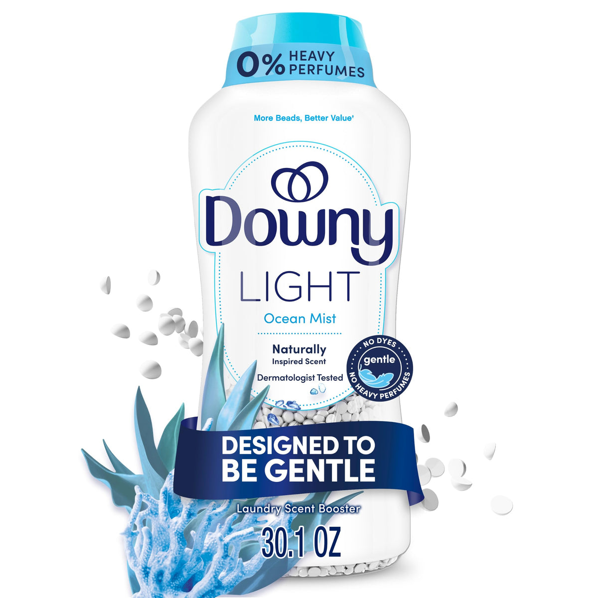 Downy Light Laundry Scent Booster Beads, Ocean Mist Scent, 30.1 oz, in-Wash Fabric Beads Designed to Be Gentle with a Light Boost of Scent, No Heavy Perfumes