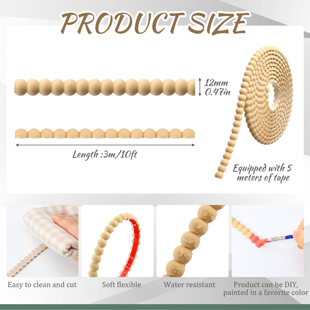Leinuosen Flexible Molding Trim Peel and Stick for Walls 10ft Decorative Bead Pearl DIY Wall Trim for Bathroom Mirror Frame Border Backsplash Ceiling Cabinet TV Wall Edge(Wood,10ft /12 mm)