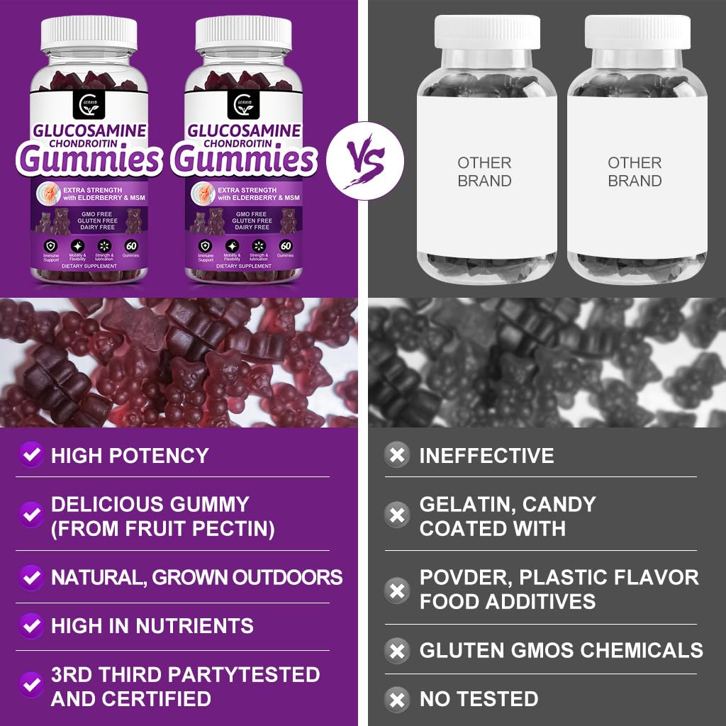 GORNVB Glucosamine Chondroitin Gummies with MSM & Elderberry – Extra Strength Mobility & Flexibility Support, Antioxidant Immune Supplement for Women & Men