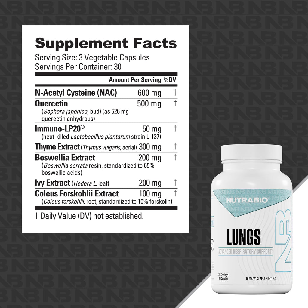 NutraBio Lungs Supplement - Blend of Immuno-LP20 and Natural Extracts to Help Support Respiratory & Immune Health - 90 Capsules