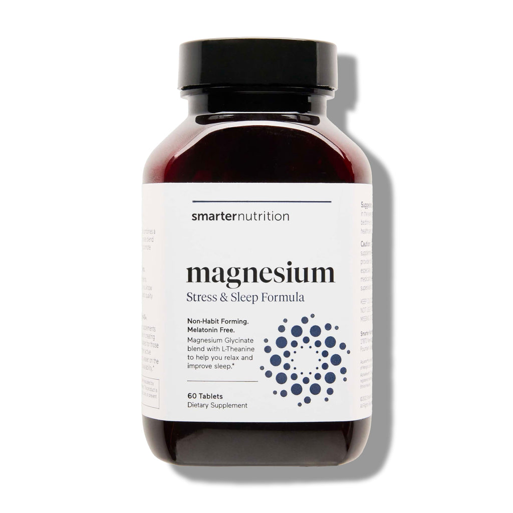 Smarter Nutrition Magnesium Complex - Chelated Magnesium Glycinate with Citrate, Malate and L-Theanine for Sleep, Muscle Relaxation and Stress Support - Non-GMO - 60 Tablets[30DaySupply]