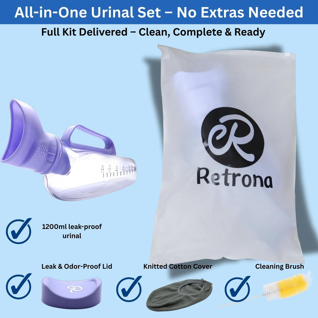Portable Urinals for Women, 1200ml Nightglow Female Urinal with Upgraded Soft Rubber & Spill-Proof Lid – Large Capacity Pee Bottle Bed Pan for Elderly, Hospital, Travel, and Bedside Use