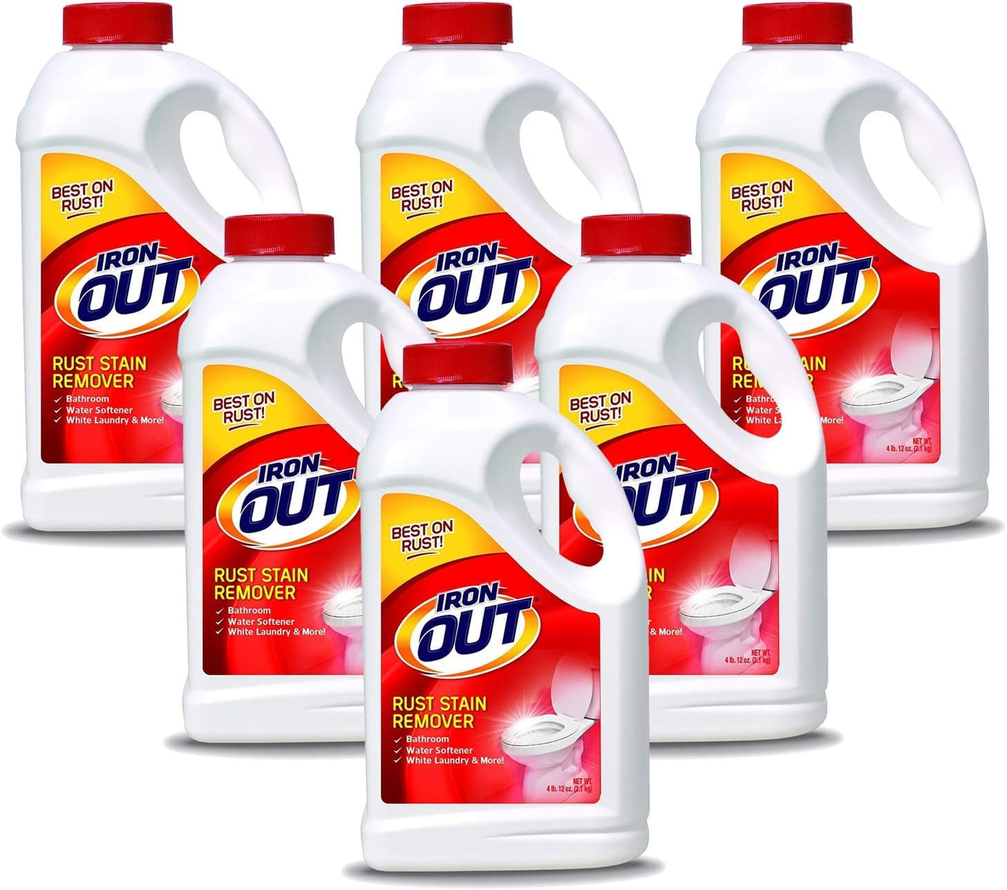 Iron OUT Powder Rust Stain Remover, Remove and Prevent Rust Stains in Bathrooms, Kitchens, Appliances, Laundry, and Outdoors, 4 Pound 12 Ounce, Pack of 6