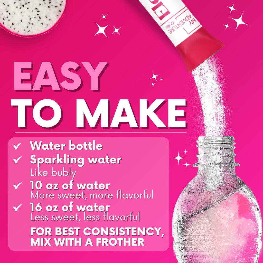 Zero Sugar Dragon Fruit Electrolytes Sticks - Refreshing Hydration - Caffeine Free Energy with Natural Ingredients - Vegan, Keto & Paleo - Sugar Free Electrolytes Powder Drink Mix - 30 Sticks
