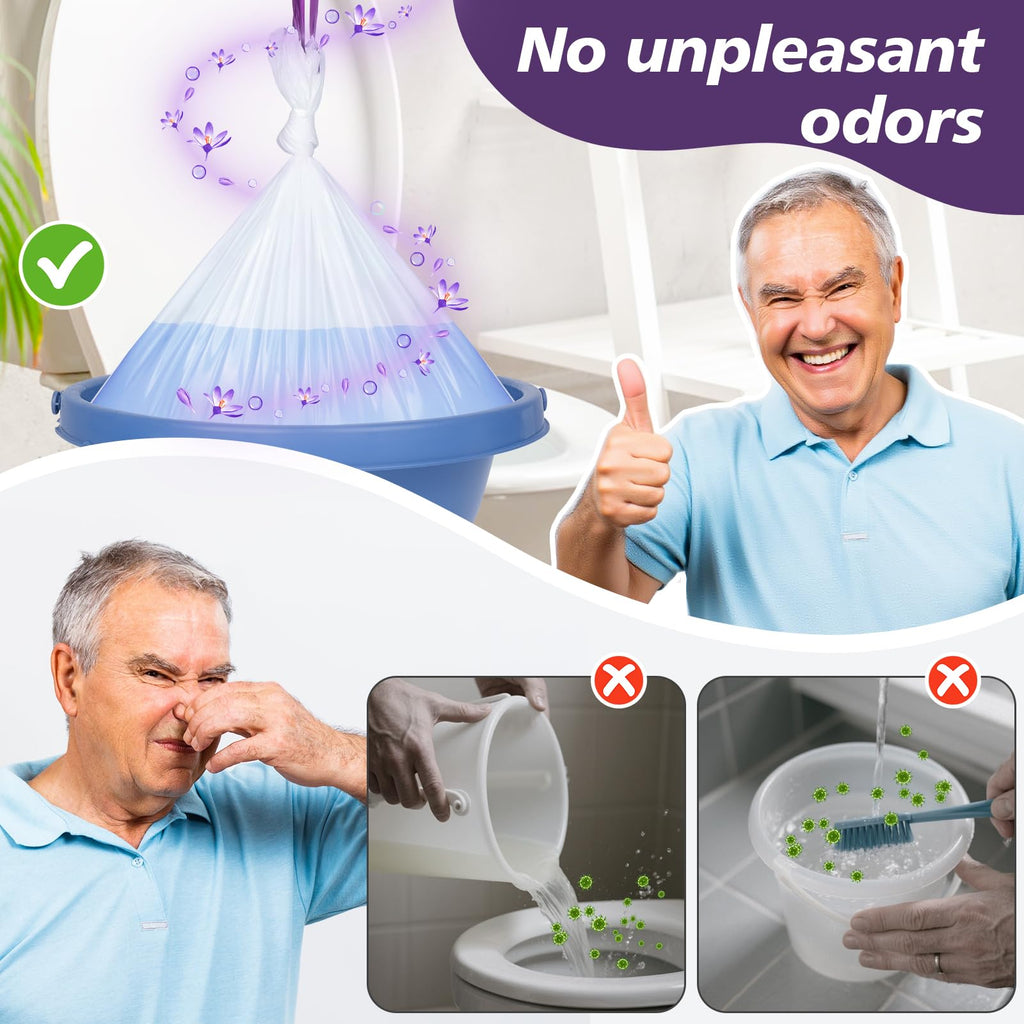 Commode Liners with Absorbent Pads, 60 Commode Liners and 60 Commode Pads, Potty Bags for Portable Toilet Potty Chair Liners for Portable Toilet, Adult Commode Chair and Bedpan