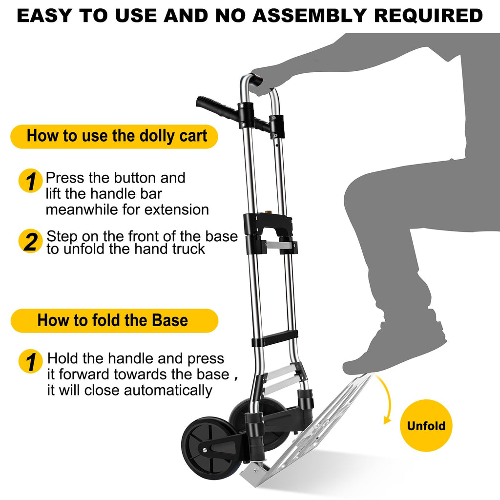 330 LB Capacity Folding Hand Truck Dolly Cart, Portable Aluminum Dolly Cart with Telescoping Handle and Rubber Wheels for Moving,Shopping,Travel,Office Use.