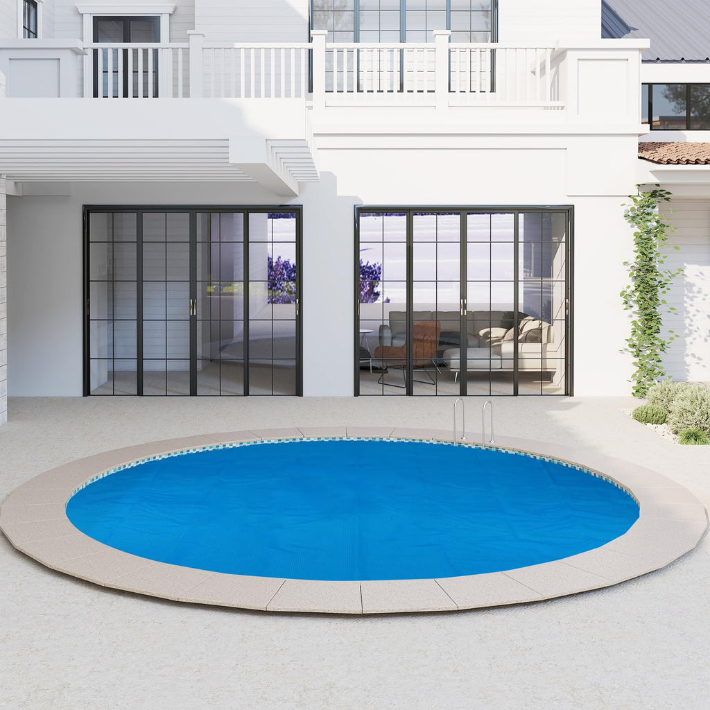 Goplus 8 FT Round Solar Pool Cover, 12 Mil Above-Ground & In-ground Swimming Pool Heat Retaining Blanket, Heavy-Duty Thermal Insulating Bubble Wrap Cover for Hot Tub SPA (Blue, Round 8 FT)