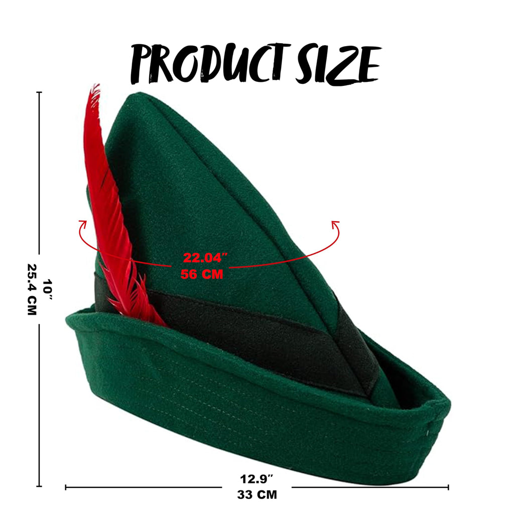 Spooktacular Creations Felt Robin Hood Hats with Feather, Alpine German Hat, Green Tyrolean Costume Accessory for Halloween Dress Up Party Favor, One Size Fits all for Adult