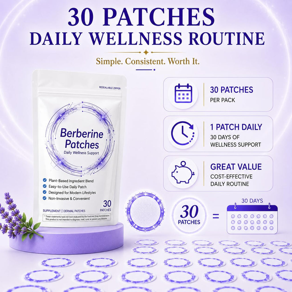 Yainmos Berberine Patches for Women and Men, New & Improved Berberine Patches with Plant Extracts, Applied to Various Parts of The Body (30 Count)