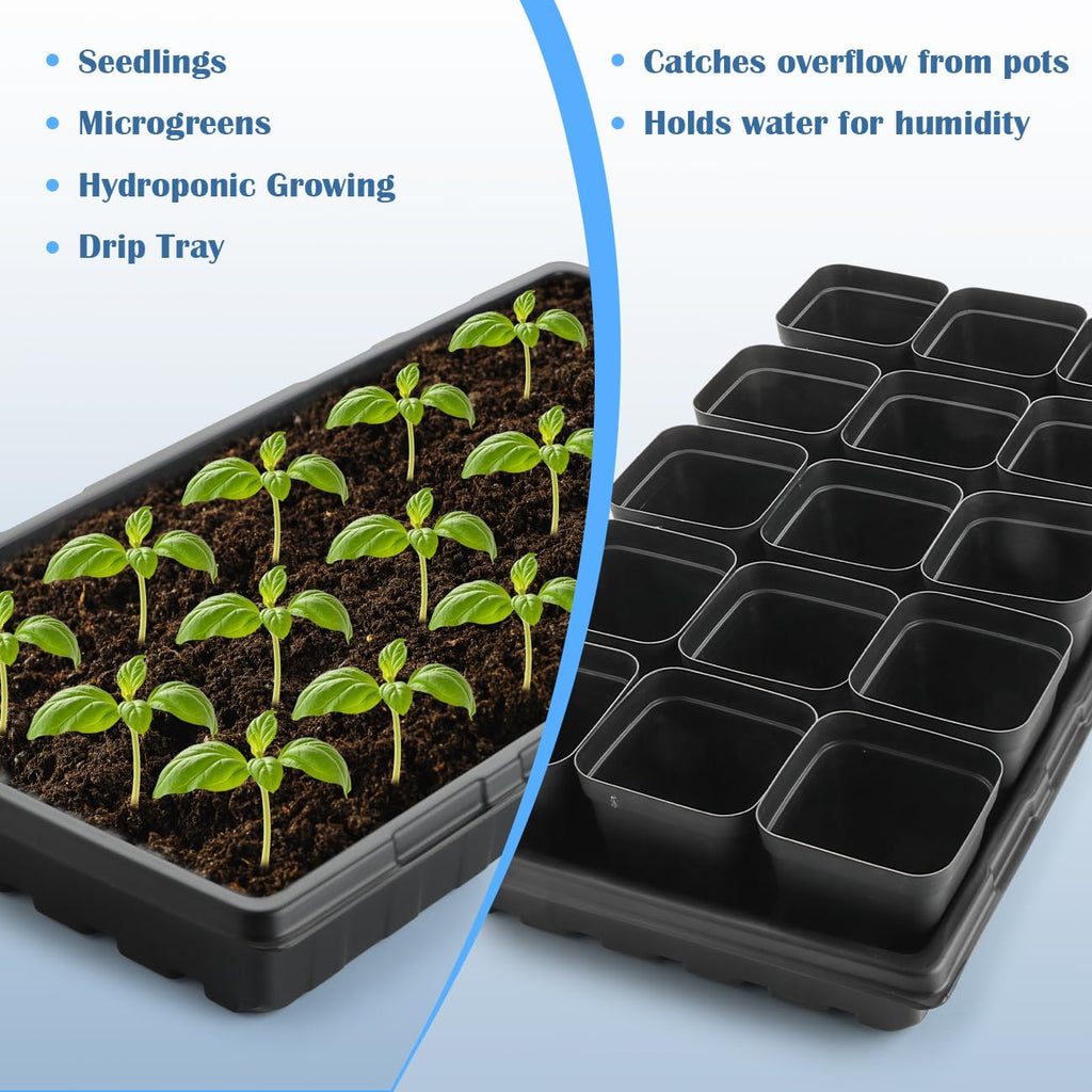 10-Pack Heavy-Duty 1020 Seed Trays – Durable, Thick Plastic Flats for Seed Starting, Microgreens & Transplanting – Fits 7.3'' Humidity Dome and 4'' Planter (21" x 11", 2.76" Deep, No Drain Hole)