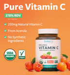Certified Organic Vitamin C Supplement - Whole Food Acerola Vitamin C Immune Support Supplement for Seasonal Wellness with Naturally Occurring Bioflavonoids Polyphenols & Cofactors (1 Month Supply)
