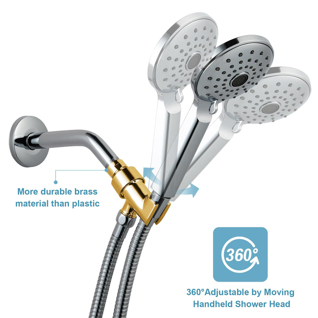 OFFO Shower Head Holder All Metal for Handheld Shower Head, Adjustable Shower Arm Mount with Solid Brass Pivot Ball, 1/2 in IPS Female Inlet and Male Outlet, Chrome